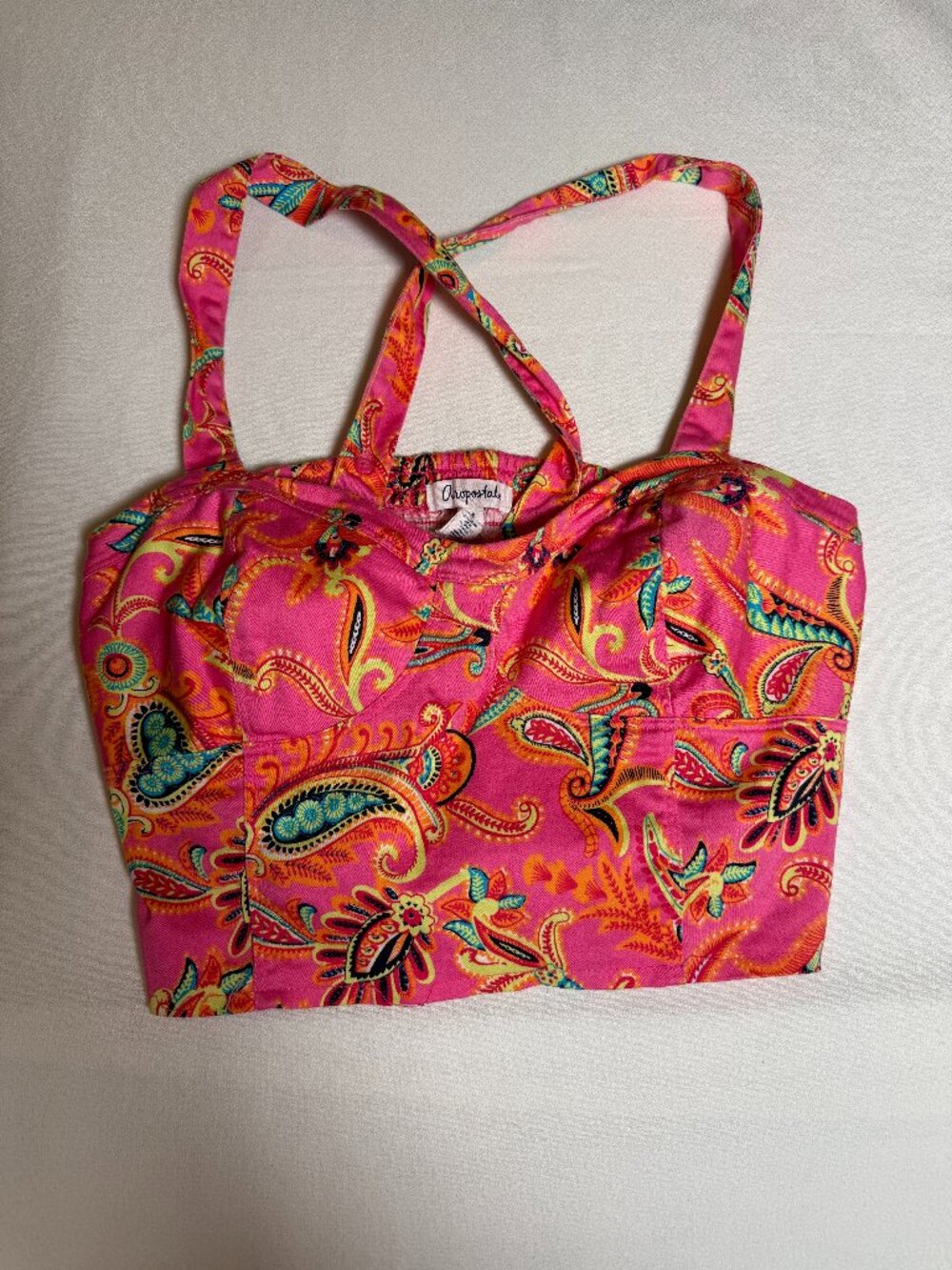 Aeropostale Y2K Women’s Cropped Pink Paisley Corset Tank Top Size M